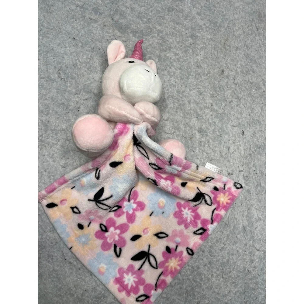 Little Beginnings Pink Unicorn Baby Security Blanket Floral‎ Fleece Lovey Plush
